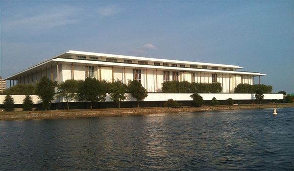 The John F. Kennedy Center for the Performing Arts - CC BY 3.0view terms File:Kennedy Center seen from the Potomac River, June 2010.jpg Created: 26 June 2010 Location: 38° 53′ 50.4″ N, 77° 3′ 29.4″ W  https://en.wikipedia.org/wiki/John_F._Kennedy_Center_for_the_Performing_Arts#/media/File:Kennedy_Center_seen_from_the_Potomac_River,_June_2010.jpg (6/26/2010 - Credits: Tom - Own work)
